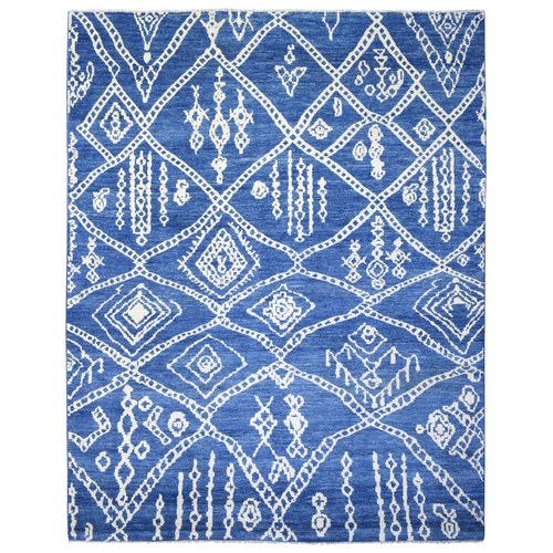 Denim Blue, Boujaad Moroccan Berber Design with Criss Cross Pattern Natural Dyes, Pure Wool Hand Knotted, Oversized Oriental 