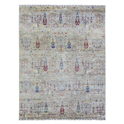 Timberwolf Gray, Afghan Super Kazak with Cypress Tree Design, Natural Dyes, Densely Woven, Velvety Wool, Hand Knotted, Oriental Rug