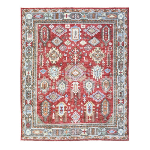 Brick Red, Hand Knotted Afghan Ersari with Large Elements, Natural Dyes Soft Lush Pile Extra Soft Wool, Oriental 