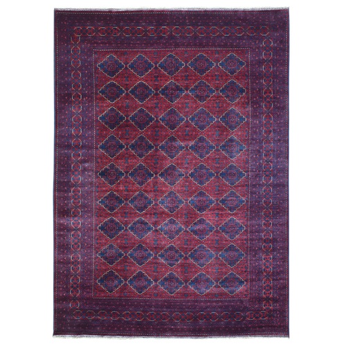 Deep and Saturated Red, Tribal Design Velvety Wool, Afghan Khamyab, Hand Knotted Oriental 
