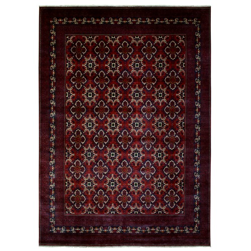 Deep and Saturated Red, Natural Dyes Afghan Khamyab Velvety Wool, Geometric Design Hand Knotted Oriental Rug