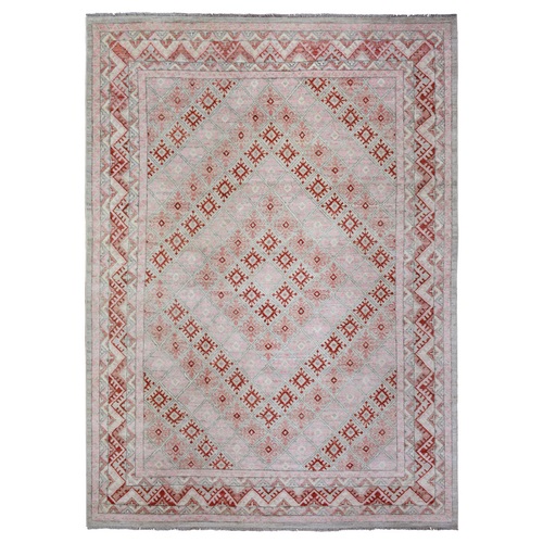 Light Red, Anatolian Village Inspired Geometric Style, Soft Wool Hand Knotted Natural Dyes Oriental Rug