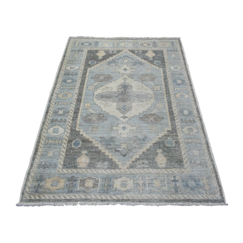 Gray, Anatolian Design with Large Medallion Design Soft and Supple Wool, Natural Dyes Hand Knotted Oriental Rug