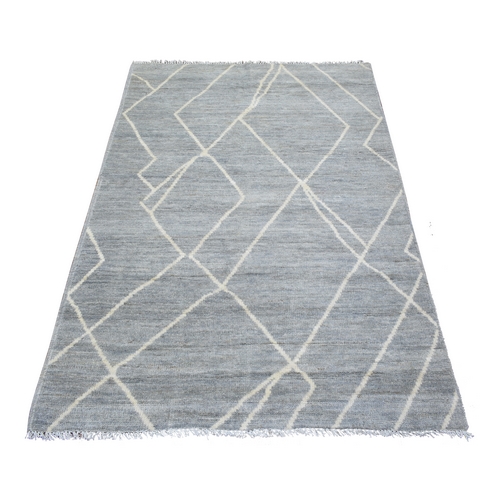 Light Gray, Boujaad Moroccan Berber Design with Criss Cross Pattern Natural Dyes, Organic Wool Hand Knotted, Oriental Rug