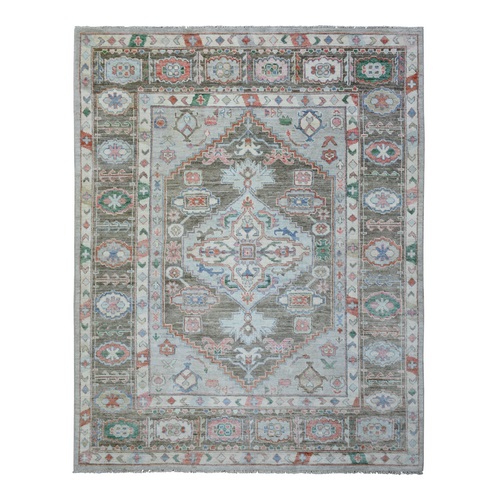 Light Gray, Soft Wool Hand Knotted, Anatolian Village Inspired with Large Medallion Design, Natural Dyes Densely Woven, Oriental Rug