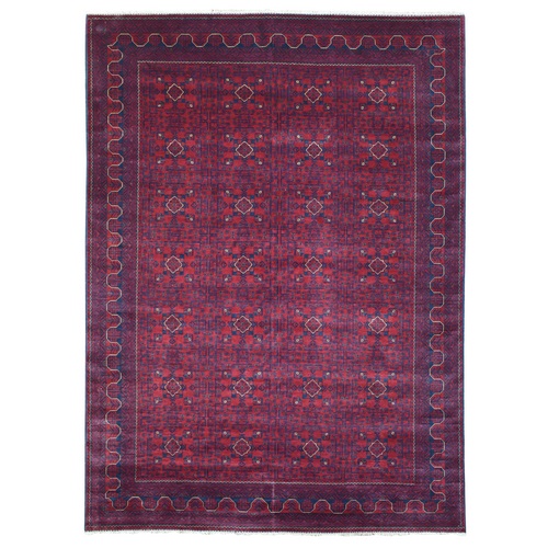 Deep and Saturated Red, Afghan Khamyab with Geometric Design, Extra Soft Wool Hand Knotted, Oriental Rug