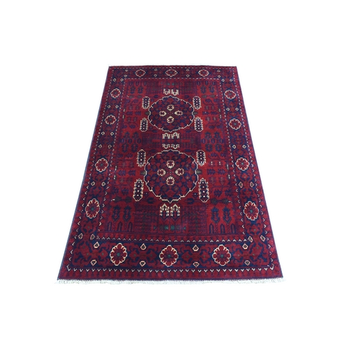 Deep and Saturated Red, Hand Knotted Afghan Khamyab with Geometric Medallions, Soft Organic Wool, Oriental 