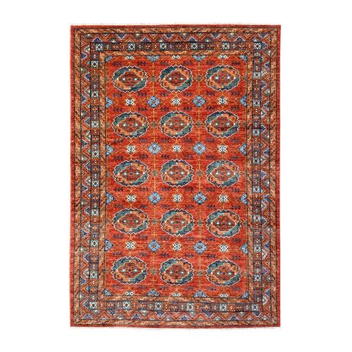 Tomato Red, Afghan Ersari with Geometric Medallions Design, Natural Dyes Dense Weave, Pure Wool Hand Knotted, Oriental Rug