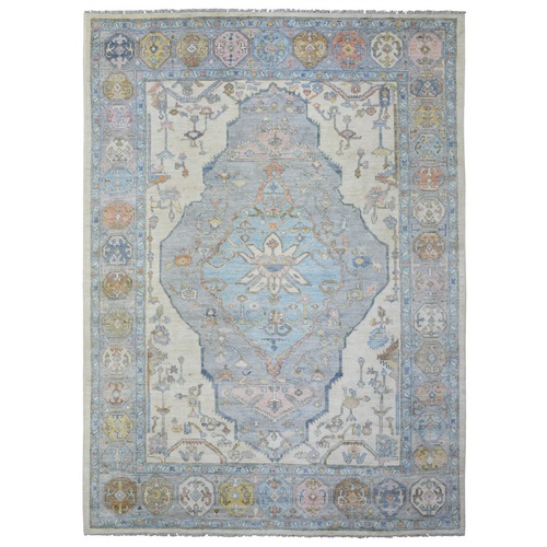 Light Blue, Hand Knotted Anatolian Village Inspired with Large Medalliaon Design, Natural Dyes Soft Wool Oriental Rug