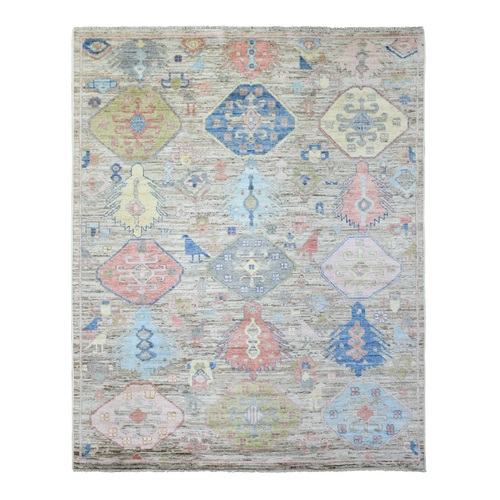 Ivory, Anatolian Village Inspired Geometric Medallion Design with Animal Figurines, Natural Dyes Soft Wool, Hand Knotted, Oriental Rug