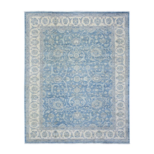Cameo Blue, Finer Peshawar with Mahal Design, Dense Weave Vegetable Dyes, Pure Wool Hand Knotted, Oriental Rug