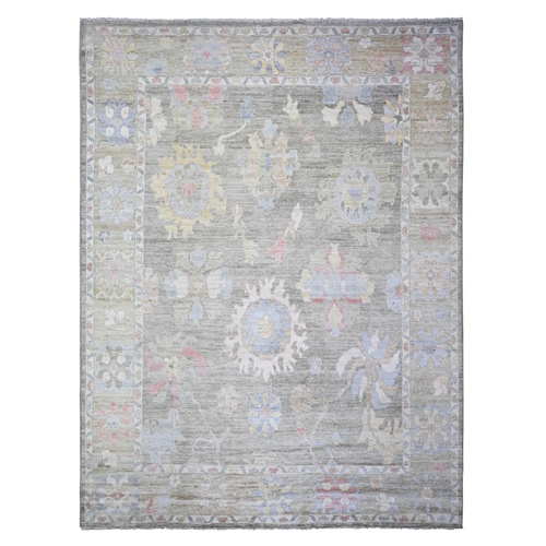 Space Gray, Natural Wool Hand Knotted, Afghan Angora Oushak with Soft Colors Vegetable Dyes, Oriental Rug