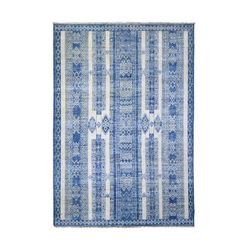 Medium Sapphire, Fine Peshawar with Intricate Geometric Motifs Dense Weave, Natural Wool Hand Knotted, Oriental Rug