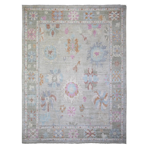 Light Gray, Vegetable Dyes Soft Wool, Hand Knotted Afghan Angora Oushak with All Over Motifs, Oversized Oriental 