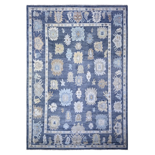 Aegean Blue, Afghan Angora Oushak with All Over Leaf Design, Vegetable Dyes, Soft Wool, Hand Knotted, Oriental 