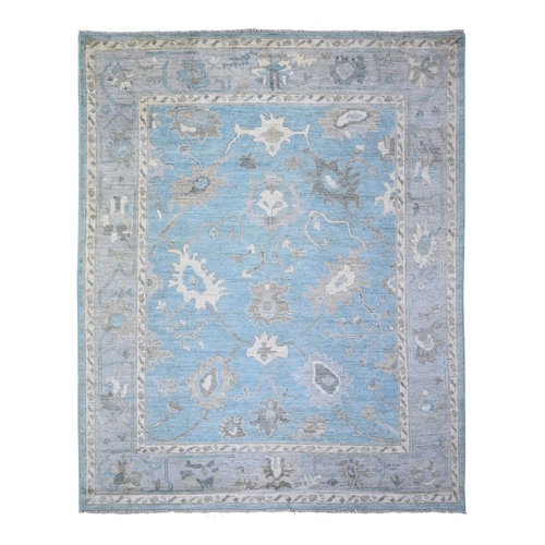 Sky Blue, Afghan Angora Oushak with Soft Colors Natural Dyes, Pure Wool Hand Knotted, Oriental Rug