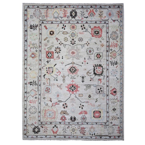 Cloud Gray, Afghan Angora Oushak with Soft Color Leaf Design, Vegetable Dyes, Soft Wool, Hand Knotted Oriental Rug