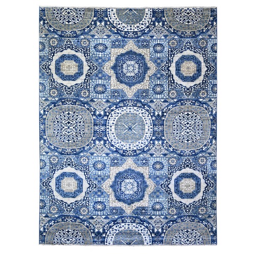 Air Force Blue, Hand Knotted Finer Peshawar with Mamluk Design, Densely Woven Natural Dyes, Soft Wool, Oriental Rug