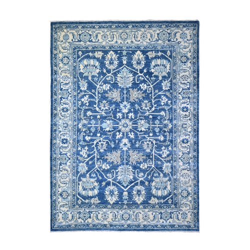 Sapphire Blue, Organic Wool Hand Knotted, Finer Peshawar with All Over Heriz Design, Densely Woven Natural Dyes, Oriental Rug