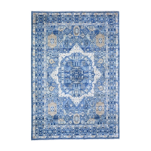 Coronet Blue, Organic Wool Hand Knotted, Finer Peshawar with Mamluk Design, Dense Weave Vegetable Dyes, Oriental 