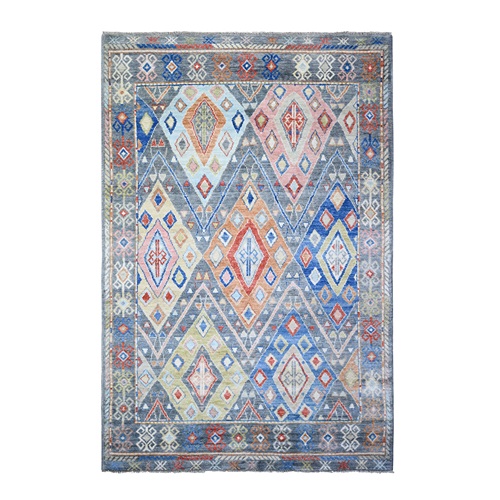 Colorful, Extra Soft Wool Hand Knotted, Anatolian Village Inspired with Triangles Design Natural Dyes, Oriental Rug