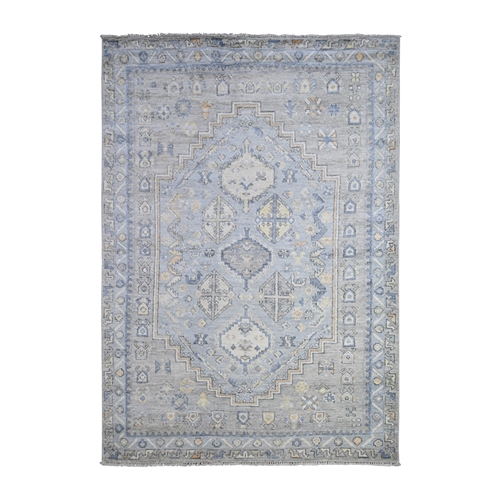 Silver Gray, Anatolian Village Inspired with Geometric Design Natural Dyes, Soft and Shiny Wool Pile Hand Knotted, Oriental 