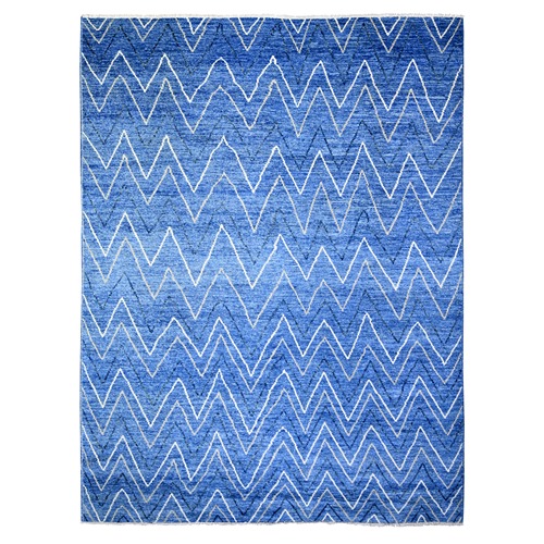 Steel Blue, Boujaad Moroccan Berber with Zig Zag Chevron Design Natural Dyes, Soft Wool Hand Knotted, Oriental Rug