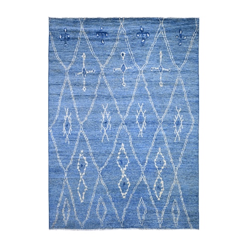 Steel Blue, Organic Wool Hand Knotted, Boujaad Moroccan Berber Design Natural Dyes, Oriental Rug