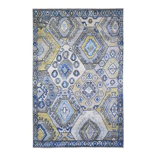 Ivory, Anatolian Village Inspired with Geometric Design Natural Dyes, Soft and Shiny Wool Pile Hand Knotted, Oriental Rug