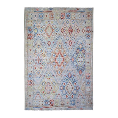 Colorful, Hand Knotted Anatolian Village Inspired with Triangles Design, Vegetable Dyes Pure Wool, Oriental Rug