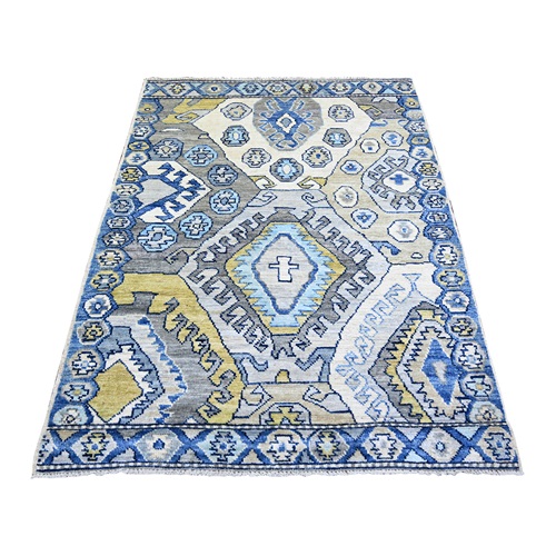 Ivory, Vegetable Dyes Soft Wool, Hand Knotted Anatolian Village Inspired with Geometric Design, Oriental Rug