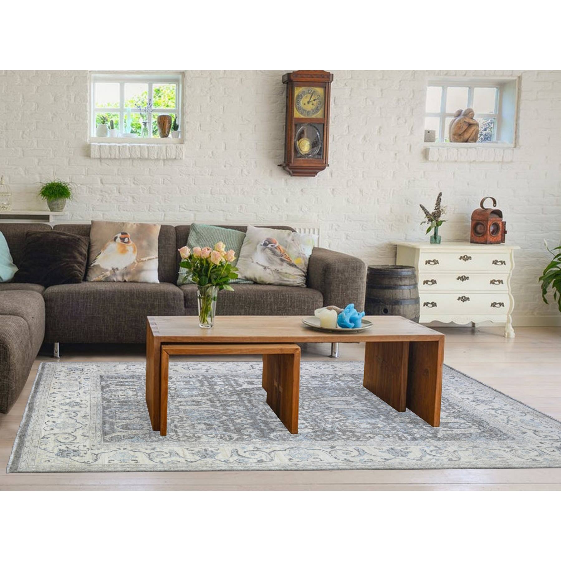Oushak-And-Peshawar-Hand-Knotted-Rug-369130