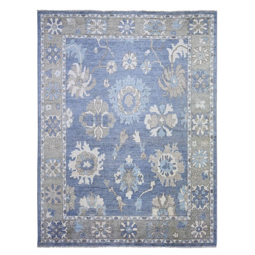 Steel Blue, Afghan Angora Oushak with Large Motifs Natural Dyes, Natural Wool Hand Knotted, Oriental Rug