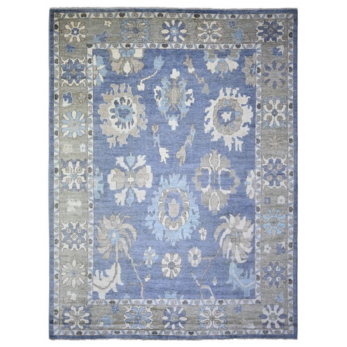 Aegean Blue, Afghan Angora Oushak with Large Motifs Natural Dyes, Pure Wool Hand Knotted, Oriental 