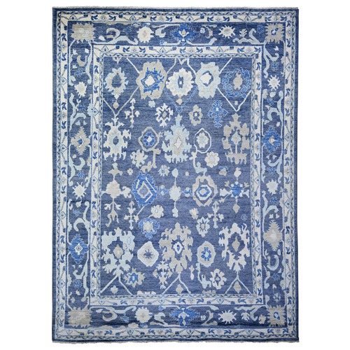 Glaucous Blue, Afghan Angora Oushak with Floral Pattern, Natural Dyes, Soft Wool Hand Knotted, Oriental Rug