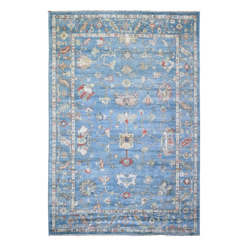 Ruddy Blue, Hand Knotted Afghan Angora Oushak with All Over Vines and Floral Pattern, Natural Dyes 100% Wool, Oriental 