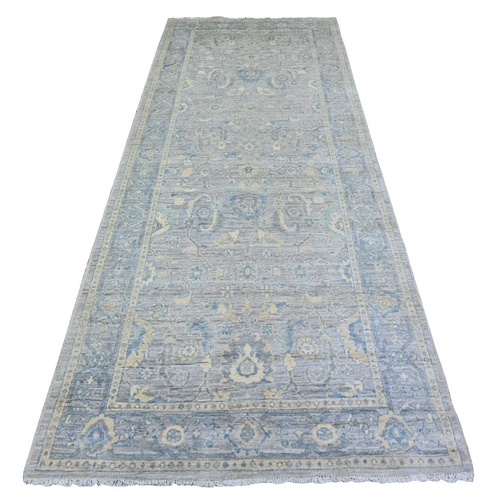 Gray, Finer Peshawar with All Over Vines Natural Dyes, Soft Wool Hand Knotted, Wide Runner Oriental 