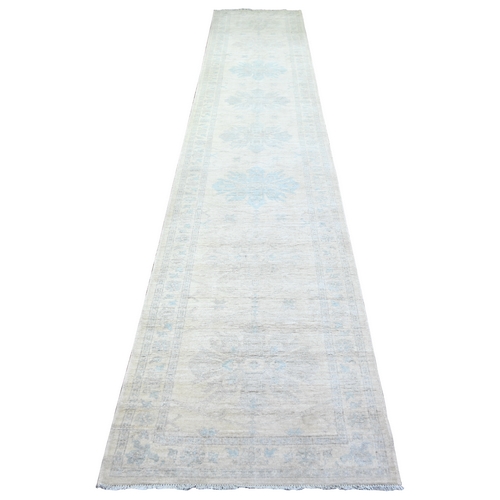 White Wash Peshawar with Large Medallions Natural Dyes, Extra Soft Wool Hand Knotted, XL Runner Oriental 