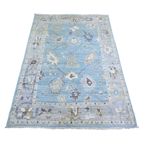 Argentina Blue, Afghan Angora Oushak with Soft Colors Natural Dyes, Pure Wool Hand Knotted, Oriental 