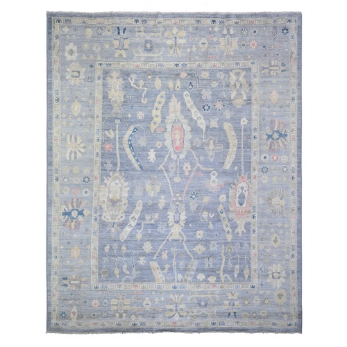 Air Force Blue, Natural Dyes Afghan Angora Oushak with Soft Colors, Soft Wool Hand Knotted, Oriental 