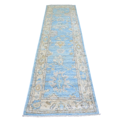 Berry Blue, Afghan Angora Oushak With Faded Colors, Natural Dyes, Soft Wool, Hand Knotted, Runner Oriental 