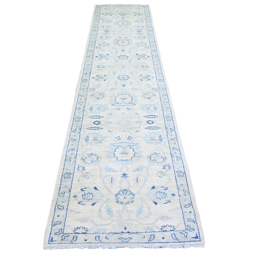 White Wash Peshawar with Large Medallions Natural Dyes, Pure Wool Hand Knotted, Runner Oriental 