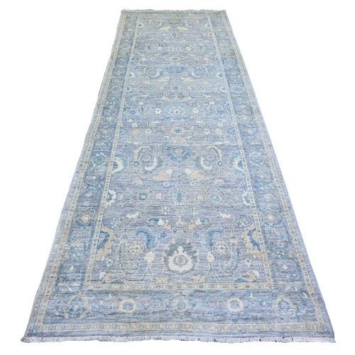 Cloud Gray, Finer Peshawar with Soft Colors Natural Dyes, Extra Soft Wool Hand Knotted, Wide Runner Oriental 