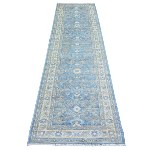 Beau Blue, Natural Dyes Finer Peshawar with Faded Colors, Extra Soft Wool Hand Knotted, Runner Oriental 