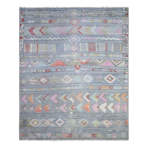 Cadet Gray, Vegetable Dyes Soft Wool, Hand Knotted Beni Ourain Moroccan Berber Design, Oriental Rug