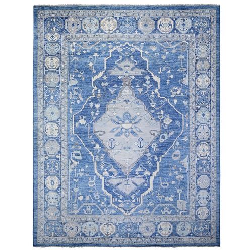 Steel Blue, Anatolian Village Inspired with Large Medallions Natural Dyes, Soft Wool Hand Knotted, Oversized Oriental Rug