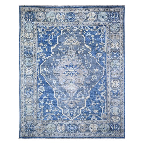 Steel Blue, Anatolian Village Inspired with Large Medallions Vegetable Dyes, Pure Wool Hand Knotted, Oriental Rug