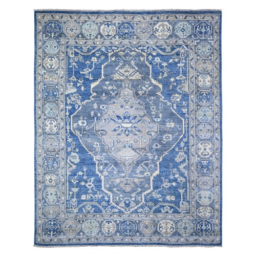 Steel Blue, Anatolian Village Inspired with Large Medallions Vegetable Dyes, Pure Wool Hand Knotted, Oriental 