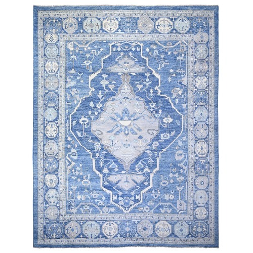 Steel Blue, Anatolian Village Inspired with Large Medallions Vegetable Dyes, 100% Wool Hand Knotted, Oversized Oriental 