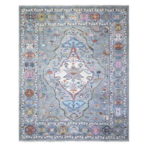 Cloud Gray, Anatolian Village Inspired with Large Medallion Natural Dyes, Soft Wool Hand Knotted, Oriental Rug